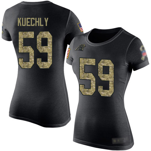 Carolina Panthers Black Camo Women Luke Kuechly Salute to Service NFL Football #59 T Shirt